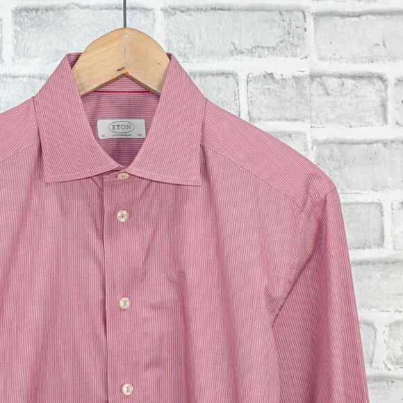 ETON Men's Contemporary Button up Dress shirt in Pink striped cotton sz 15 3/4 - Picture 5 of 5